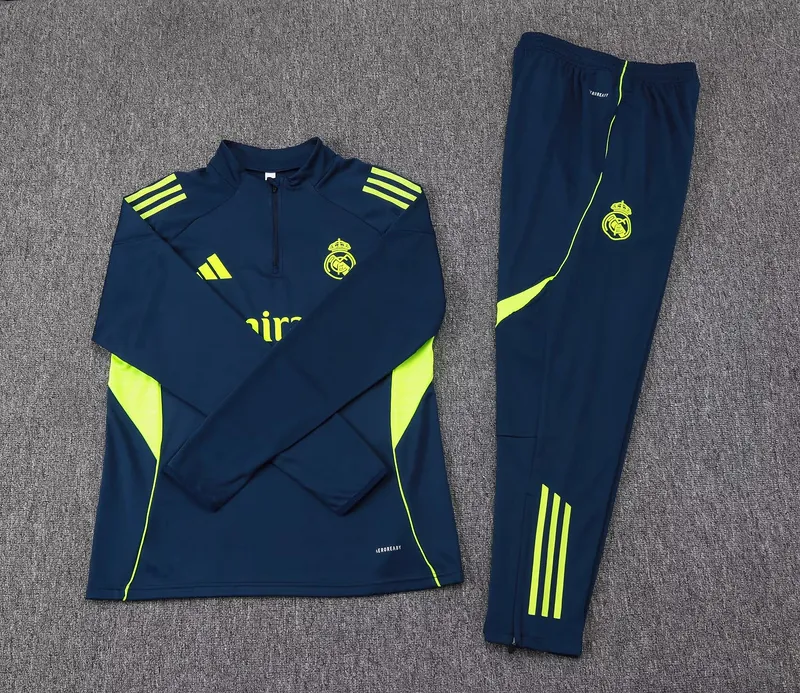 25-26 Real Madrid Navy&Green Training Kits Long Football Tracksuits 2