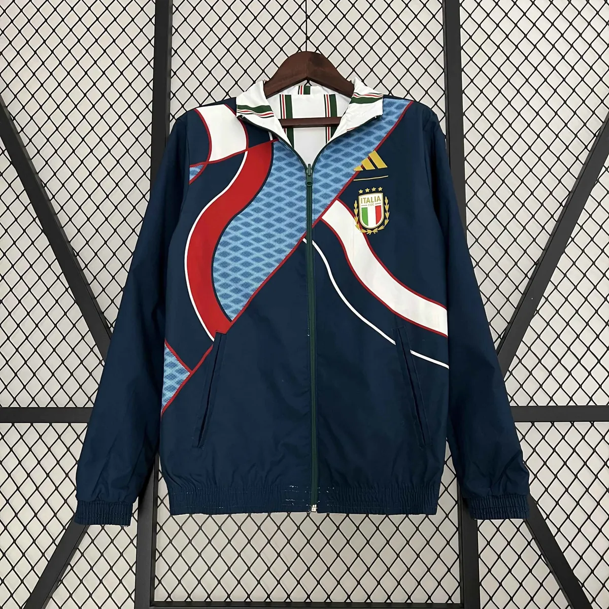 2024 Italy Reversible Windbreaker White&Blue Double-Sides Jacket Soccer Jerseys For Sale 2