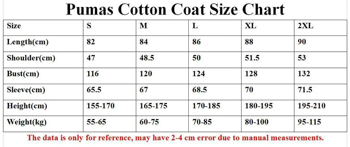 Cotton Coat Size Chart 1
