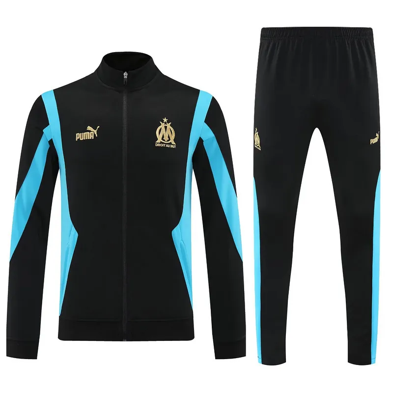 25-26 Marseille Black Football Tracksuits Long Jacket Suits 3