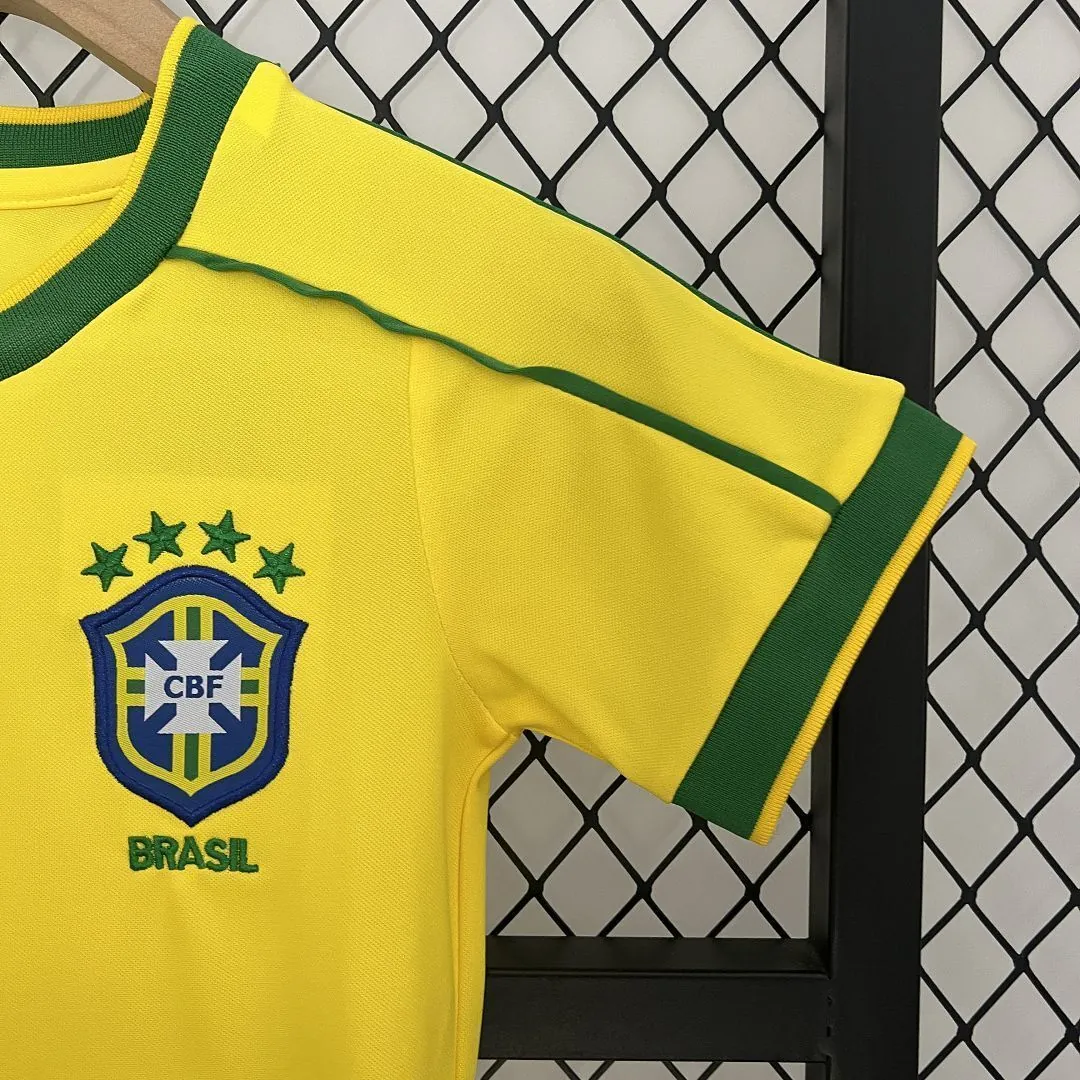 1998 Brazil Home Retro Kids Kit World Cup Shirt Soccer Jerseys Yupoo 5
