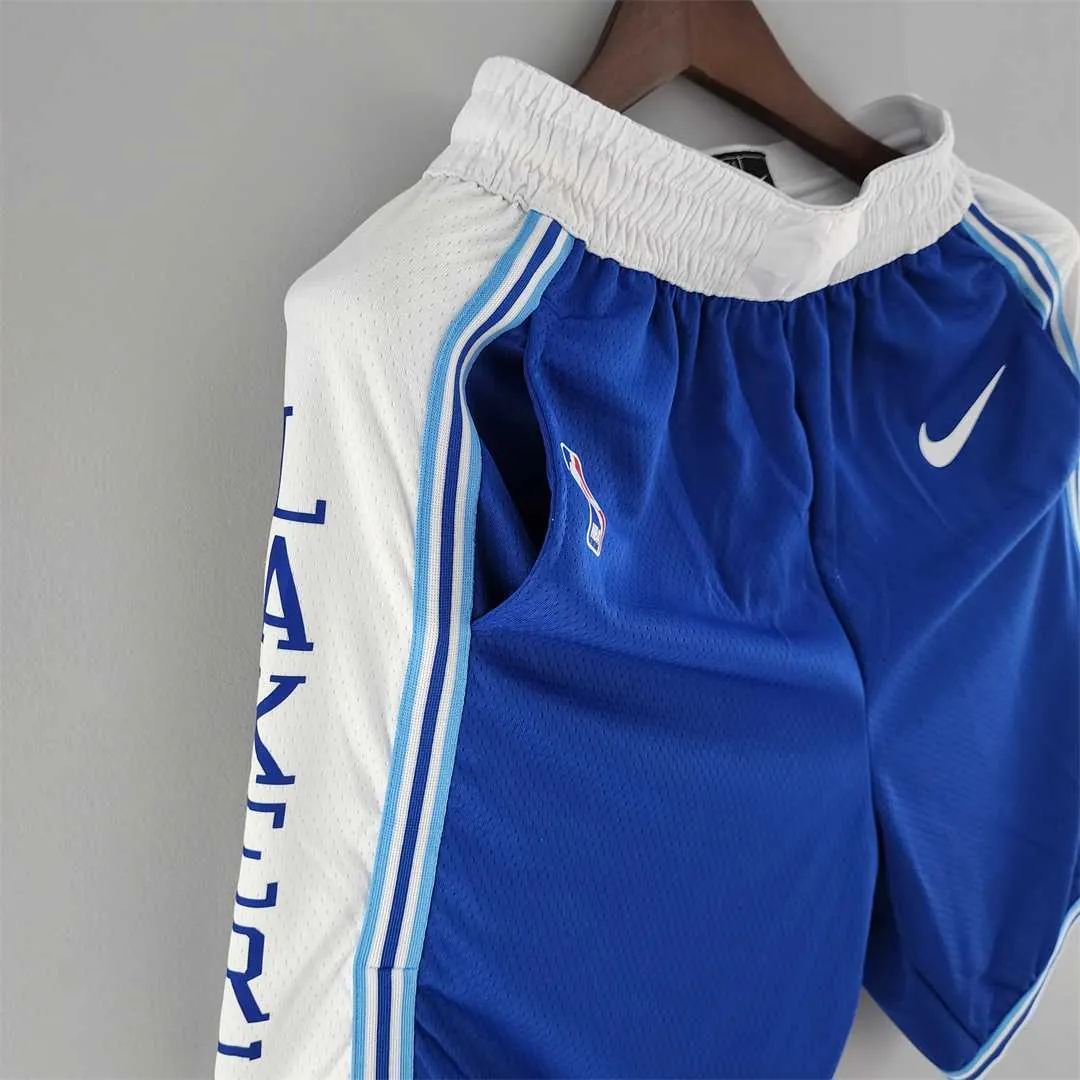 Los Angeles Lakers retro NBA Shorts Blue White Trim 1