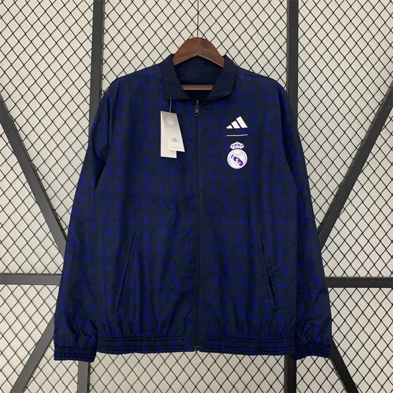 23-24 Real Madrid Trench Coat Reversible Windbreaker Navy 14