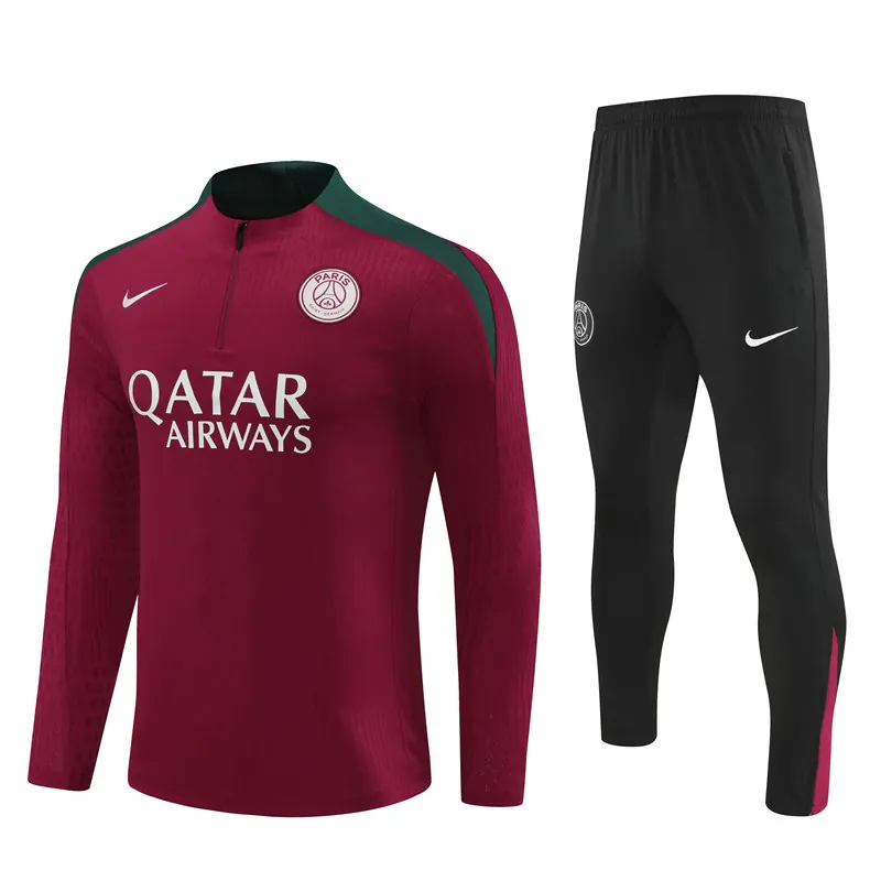 24-25 PSG Red Player Version Long Sleeve Training Suit Football Shirts 4