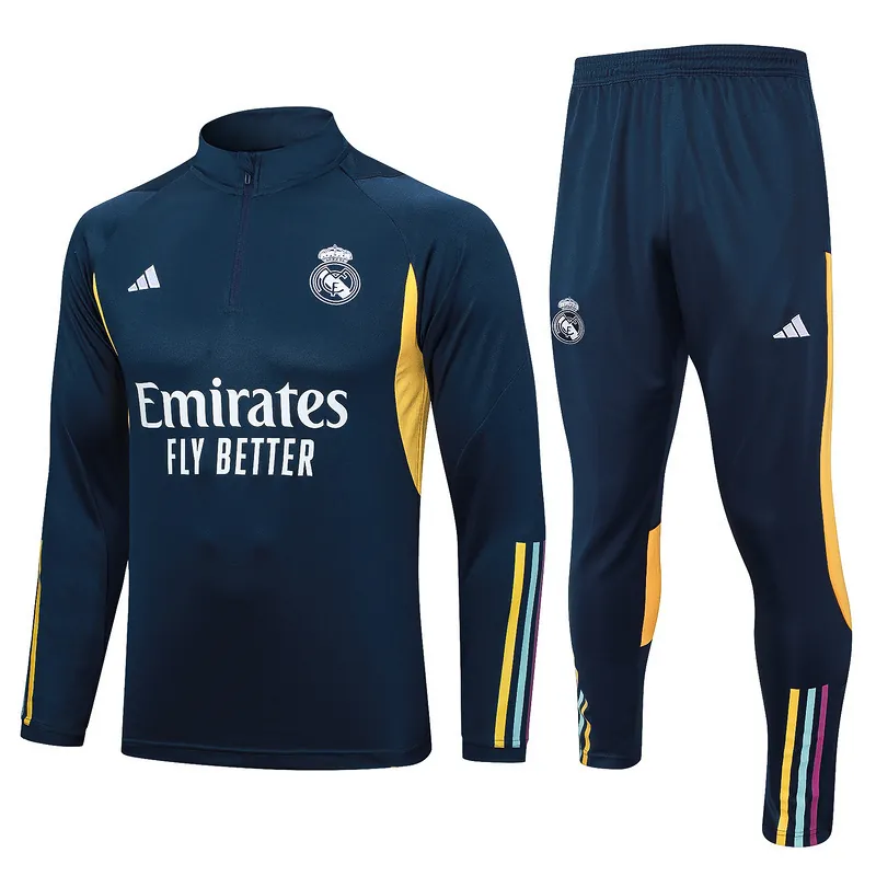 23-24 Real Madrid Long Sleeve Half-Pull Navy Training Suit Cheap Jerseys Yupoo 3