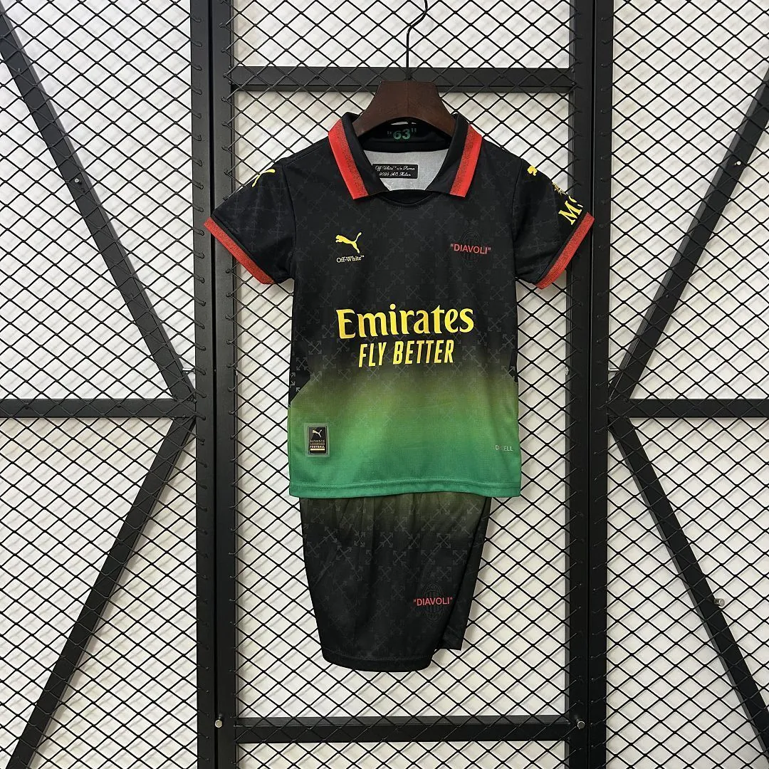 25-26 AC Milan x OFFWHITE Fourth Black Kid Kits Youth Apparels AAAAJersey Dropship Yupoo 8