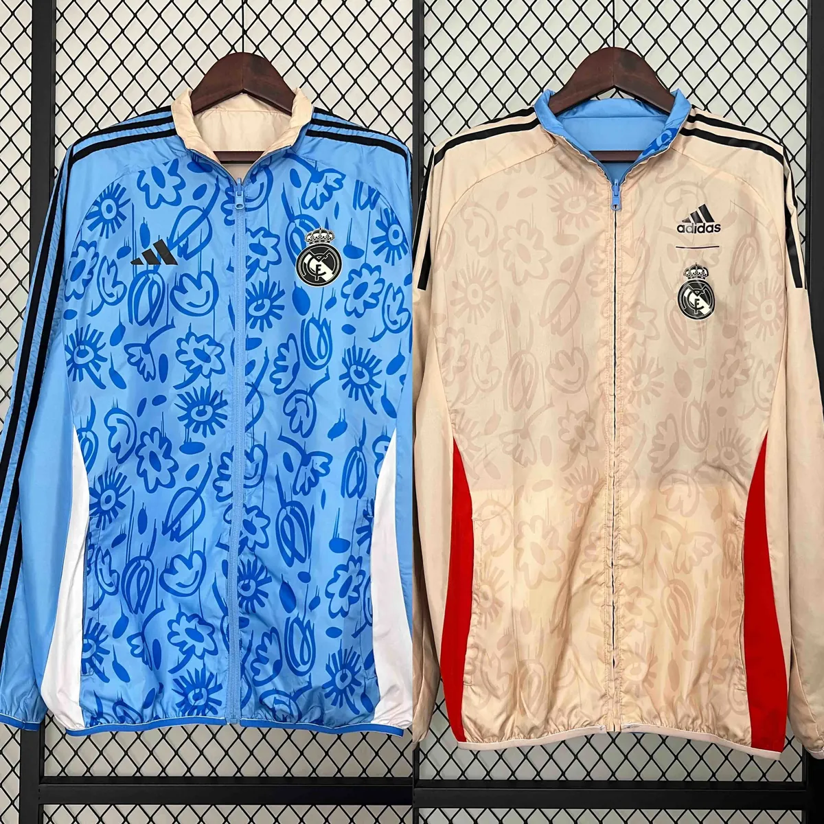 2024 Real Madrid Blue&Beige Trench Coat Reversible Windbreaker Jacket Soccer AAAAJersey Yupoo 7