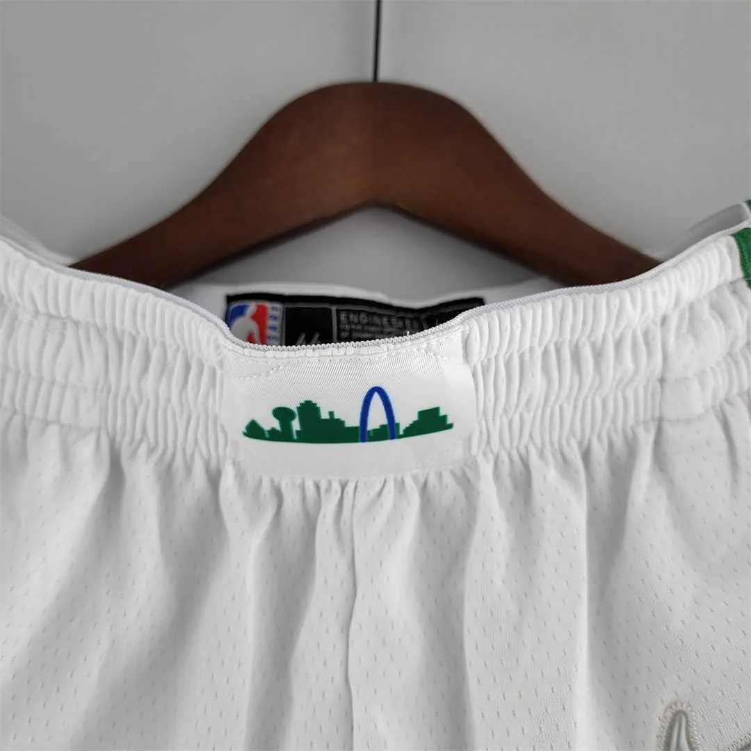 2022 Dallas Mavericks Urban Edition NBA Shorts White Green Trim 3