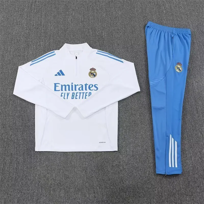 25-26 Real Madrid Training Kits Long White Football Tracksuits 1