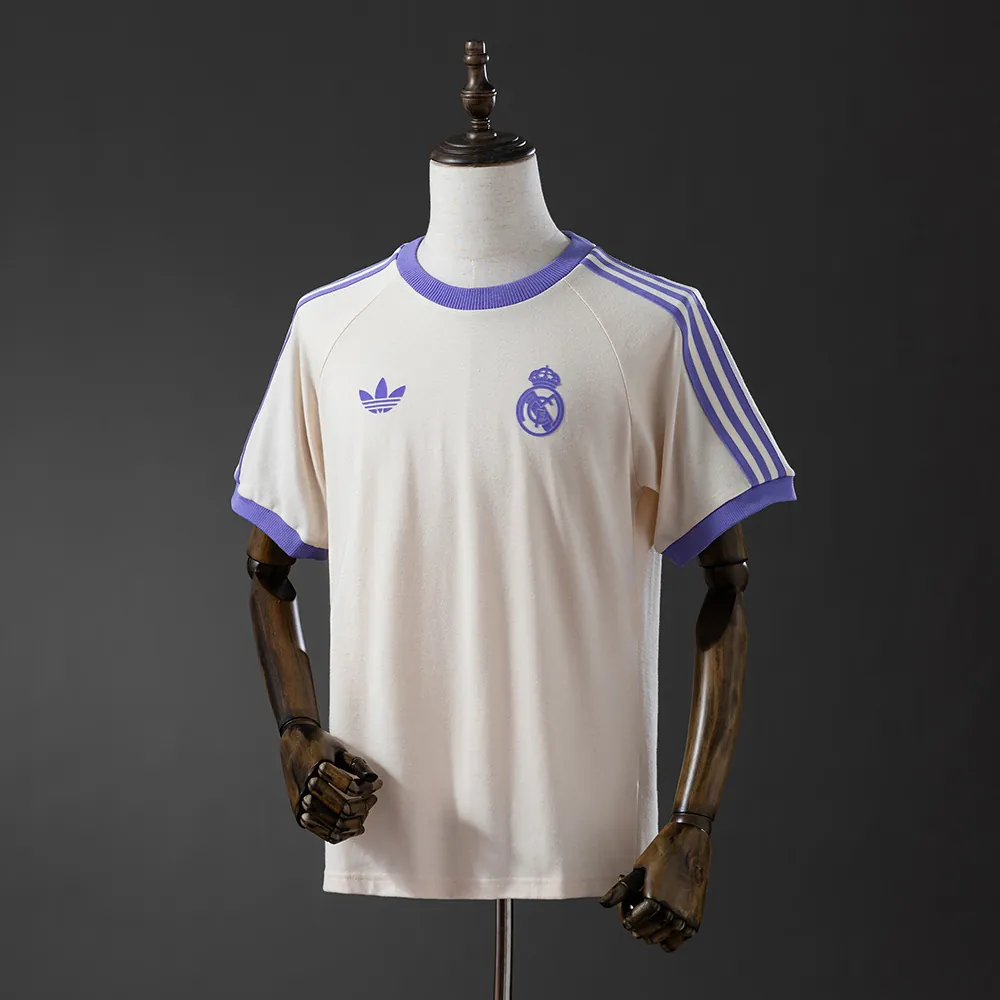 25-26 25-26 Real madrid Adidas Originals 3-stripes beige cotton t-shirt 2