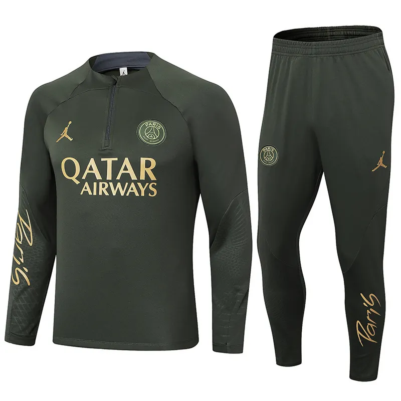 23-24 PSG Long Sleeve Tracksuit Green Training Suits Football Replicas Yupoo 3