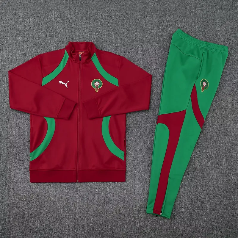 25-26 Morocco Red Football Tracksuit Long Jacket Suits 1