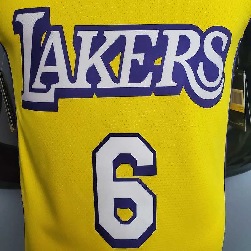 James #6 Lakers V-neck City Edition yellow 1