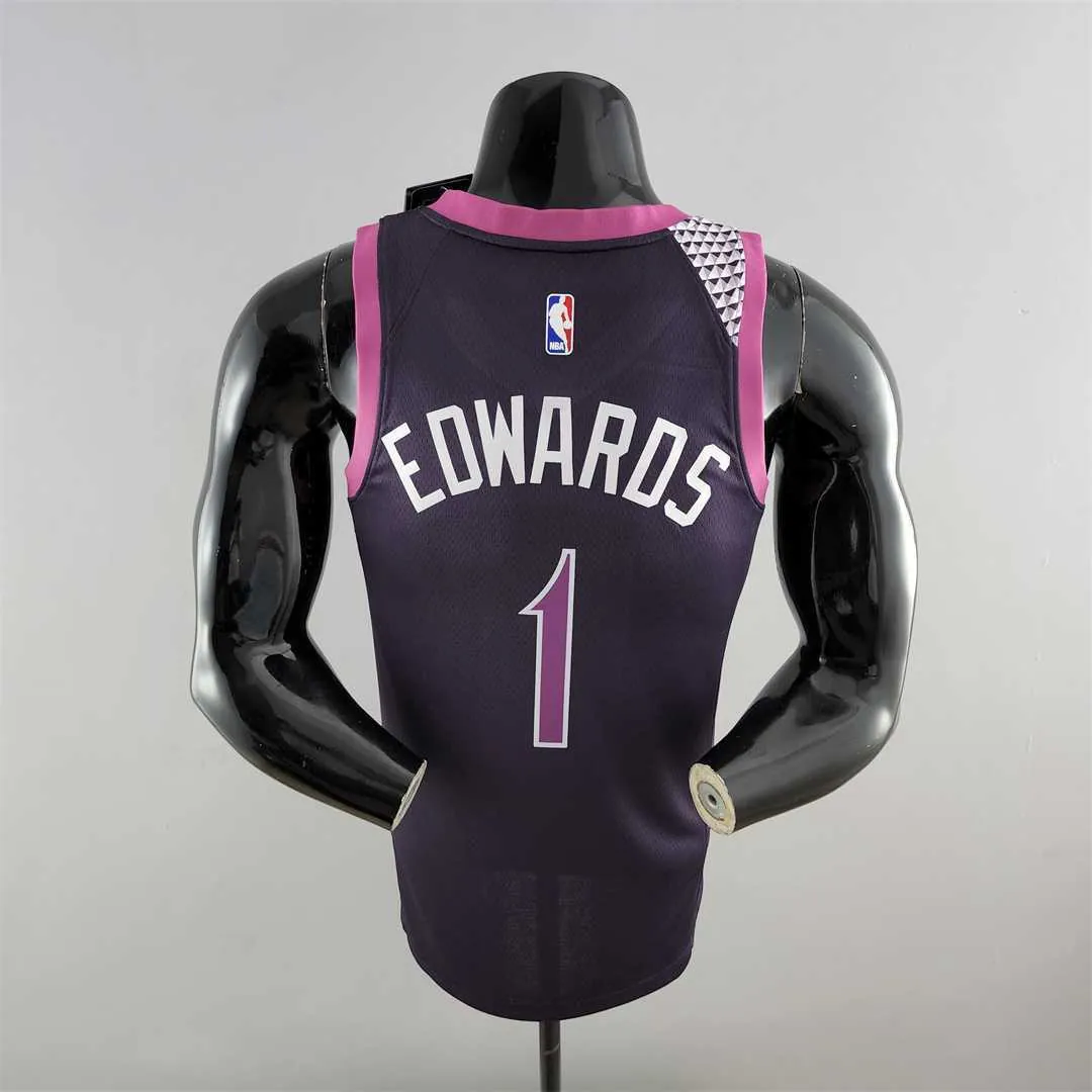 Minnesota Timberwolves EOWAROS#1 Black and Purple NBA Jersey 3