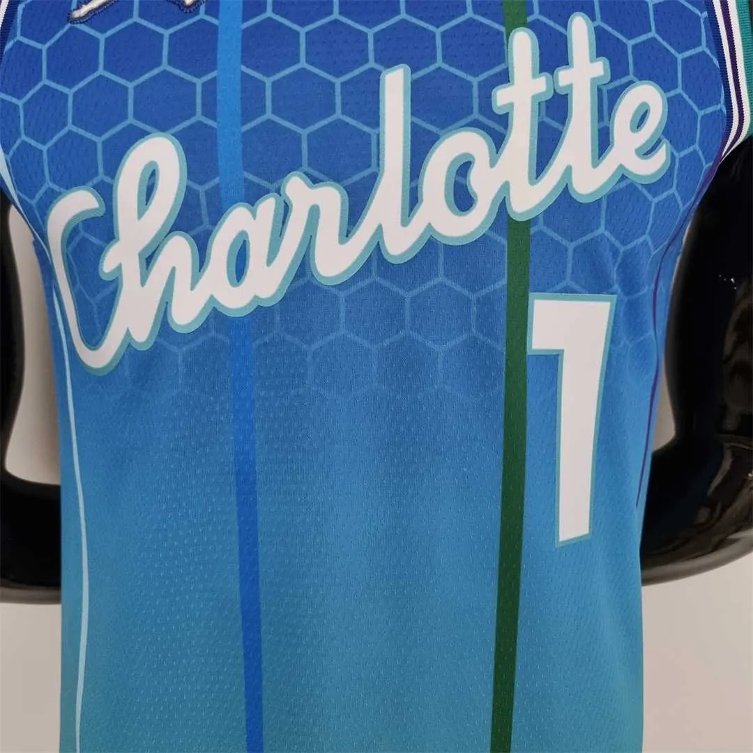 2022 BALL#1 Charlotte Hornets City Edition Blue NBA Jersey 4