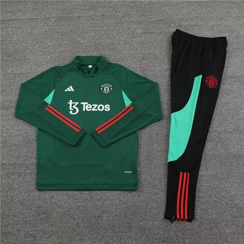 23-24 Manchester United Long Sleeve Tracksuit Green Training Suits Jersey Supplier Yupoo 3