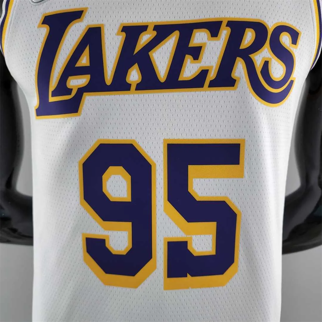 75th Anniversary TOSCANO #95 Los Angeles Lakers White NBA Jersey 6