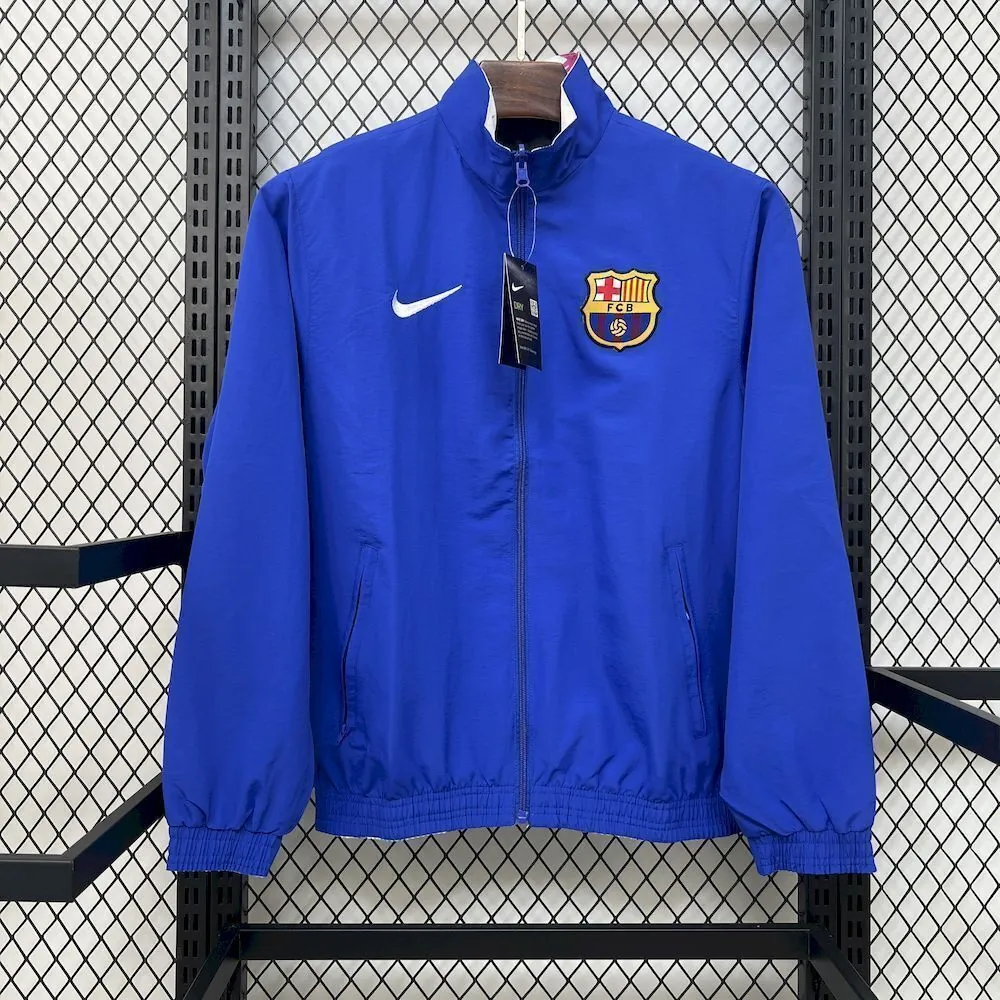 25-26 Barcelona White&Blue Trench Coat Reversible Windbreaker Double-Sides Jacket 3