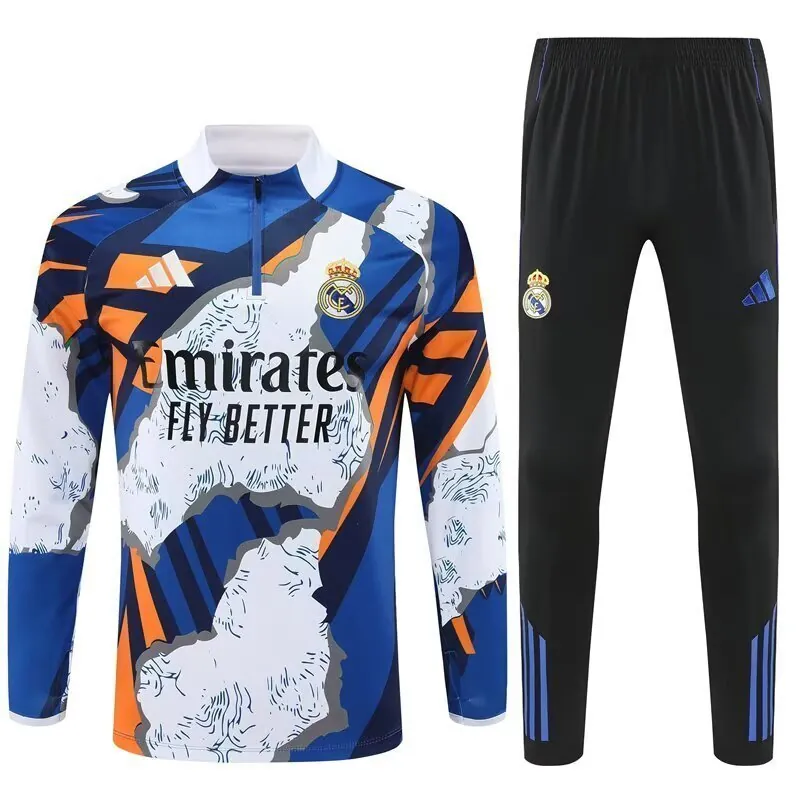 25-26 Real Madrid Pre-Match Training Kits Long Football Tracksuits 3