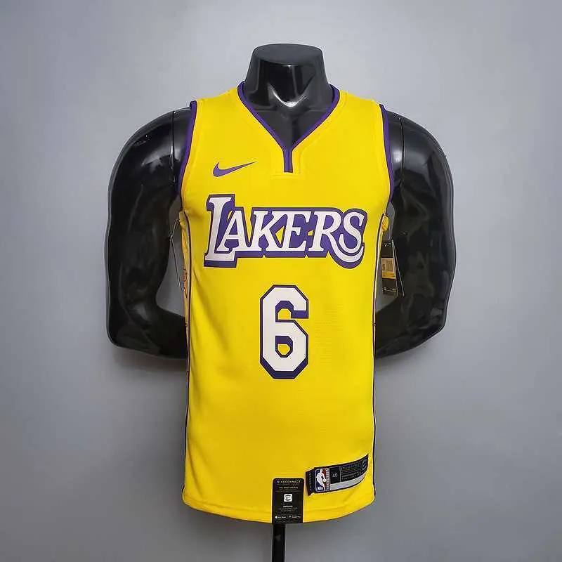 James #6 Lakers V-neck City Edition yellow 9