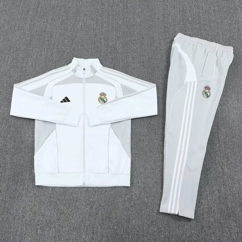 25-26 Real Madrid Grey&White Football Tracksuit Long Jacket Suits 1