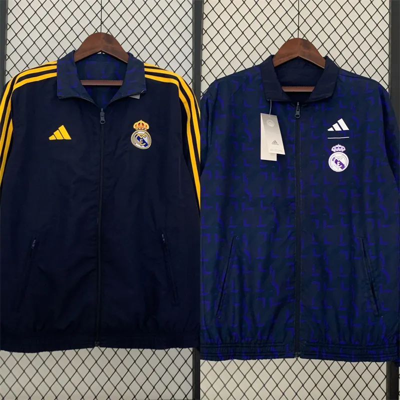 23-24 Real Madrid Trench Coat Reversible Windbreaker Navy 16