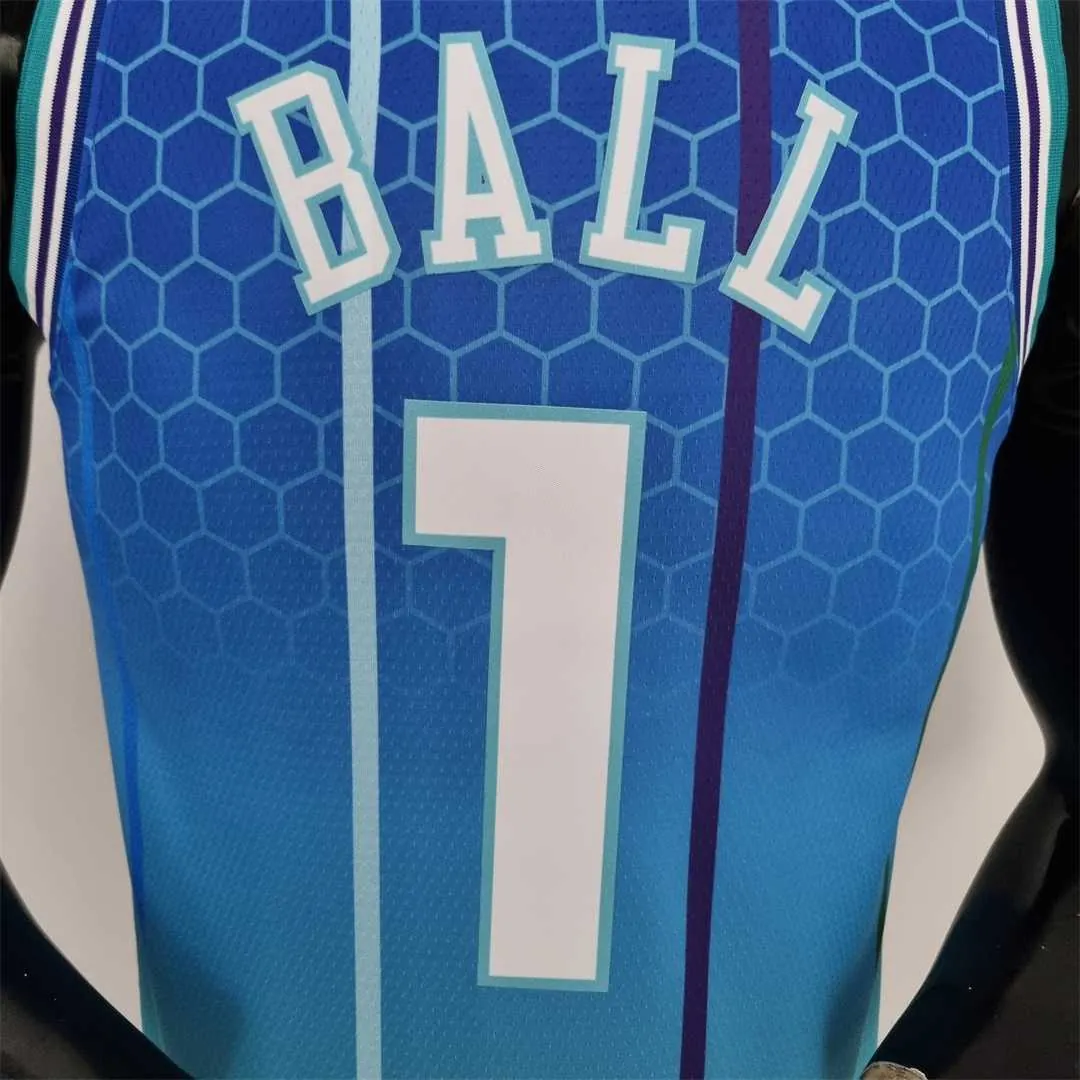 2022 BALL#1 Charlotte Hornets City Edition Blue NBA Jersey 7