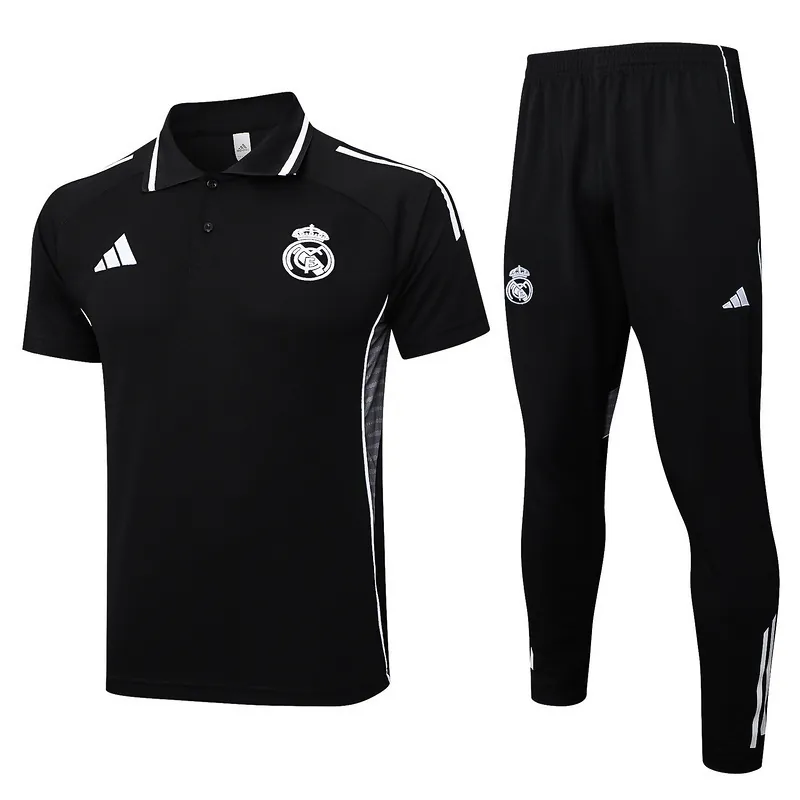 25-26 Real Madrid Polo Black Training Kits Football Tracksuits 8