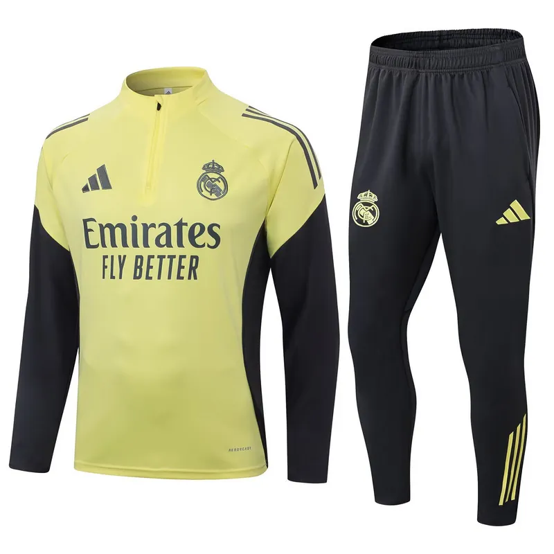 25-26 Real Madrid Training Kits Long Yellow Football Tracksuits 3