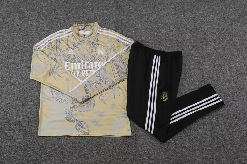 23-24 Real Madrid Long Sleeve Kits Yellow Dragon Special Training Suits Soccer Jerseys Yupoo 1