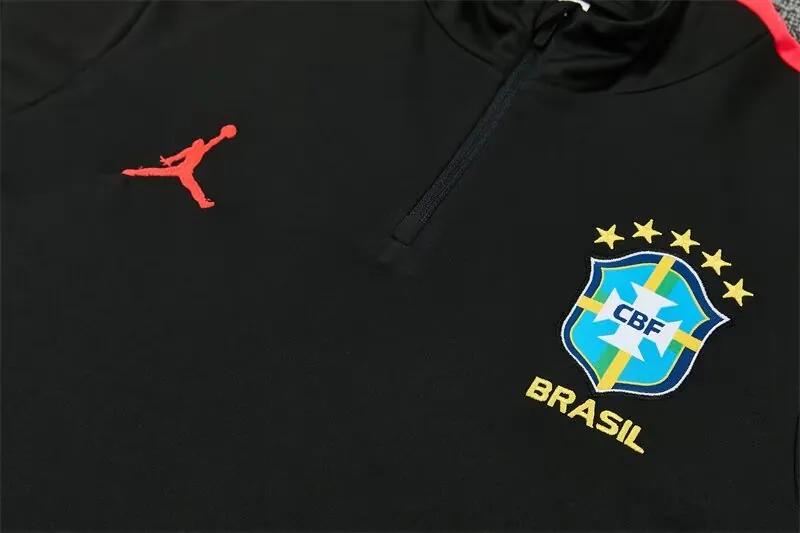2026 Jordan Brazil Mens Kit Black Orange Half Pull Training Suit Yupoo 7 3
