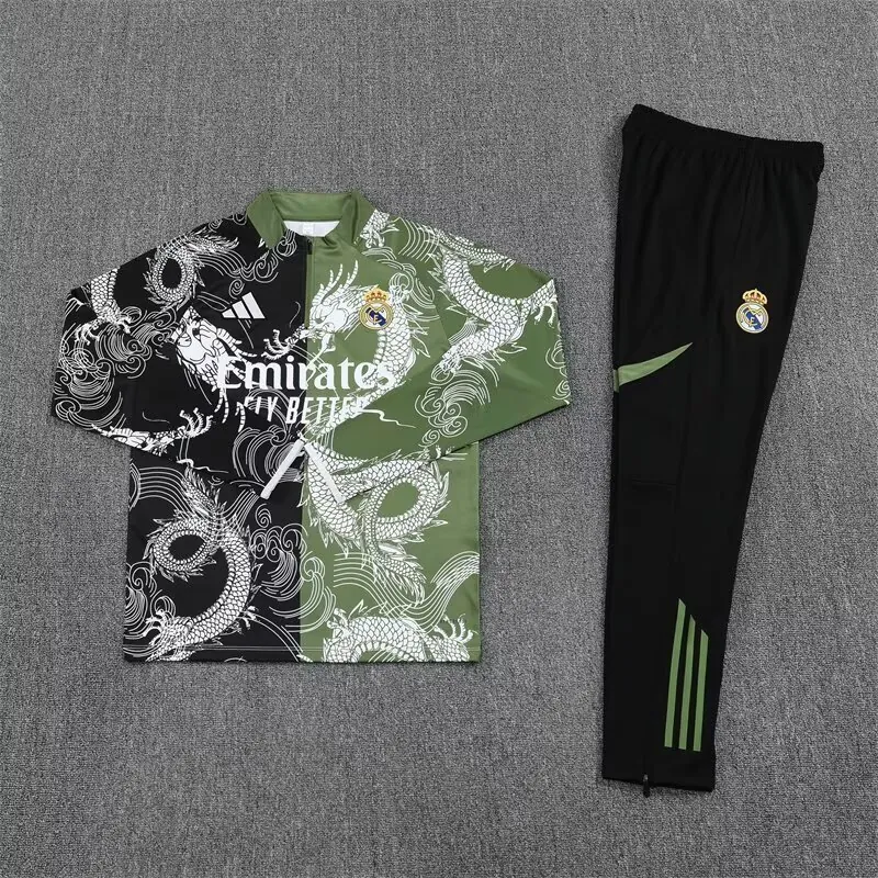 25-26 Real Madrid Green&Black Dragon Training Kits Long Football Tracksuits 2