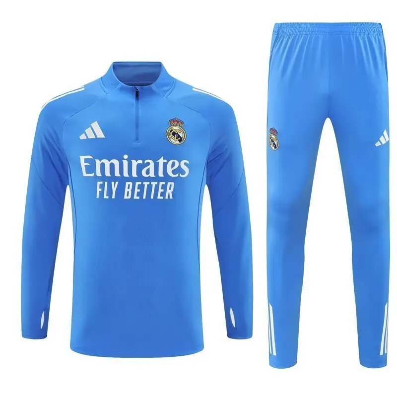 25-26 Real Madrid Training Kits Long Blue Football Tracksuits 3