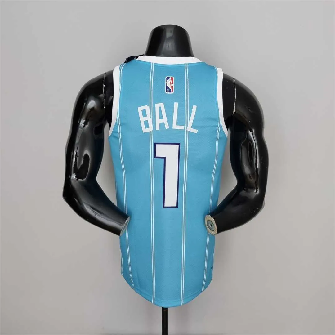 75th Anniversary Ball #1 Charlotte Hornets Blue NBA Jersey 5