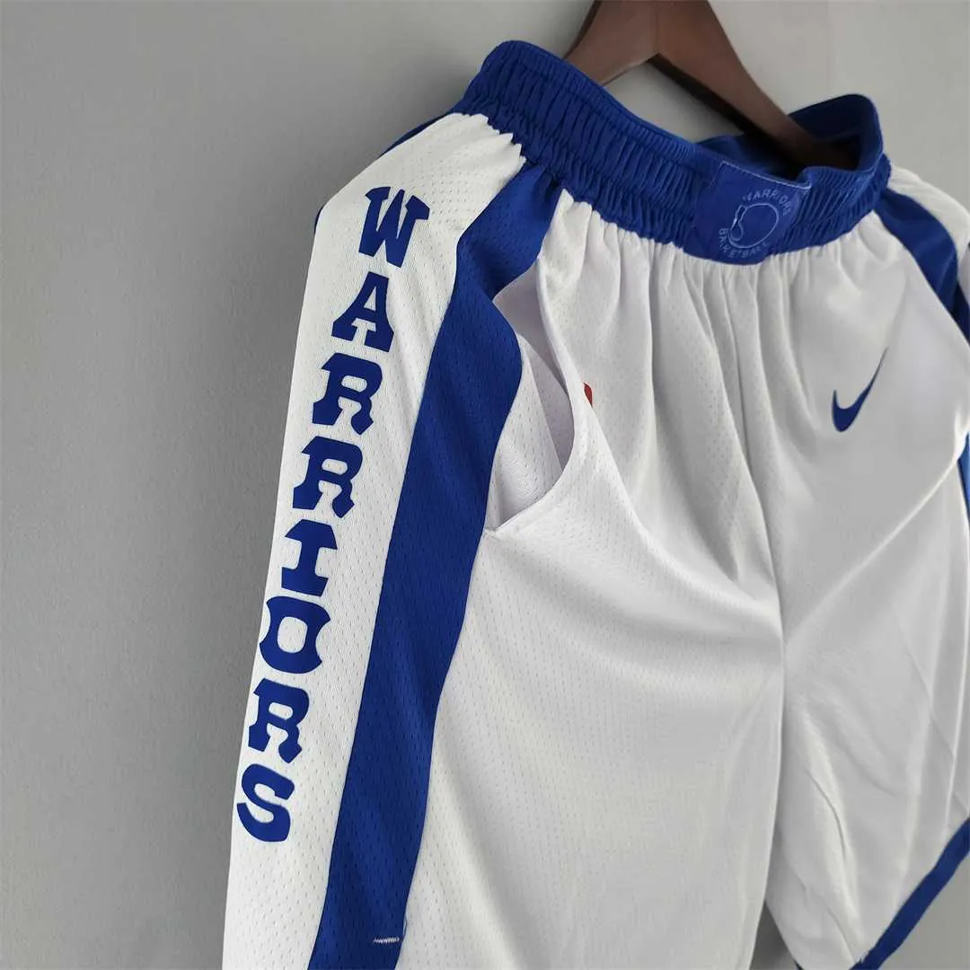 Golden State Warriors NBA Shorts White Blue Trim 8