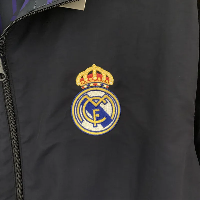 23-24 Real Madrid Trench Coat Reversible Windbreaker Navy 3