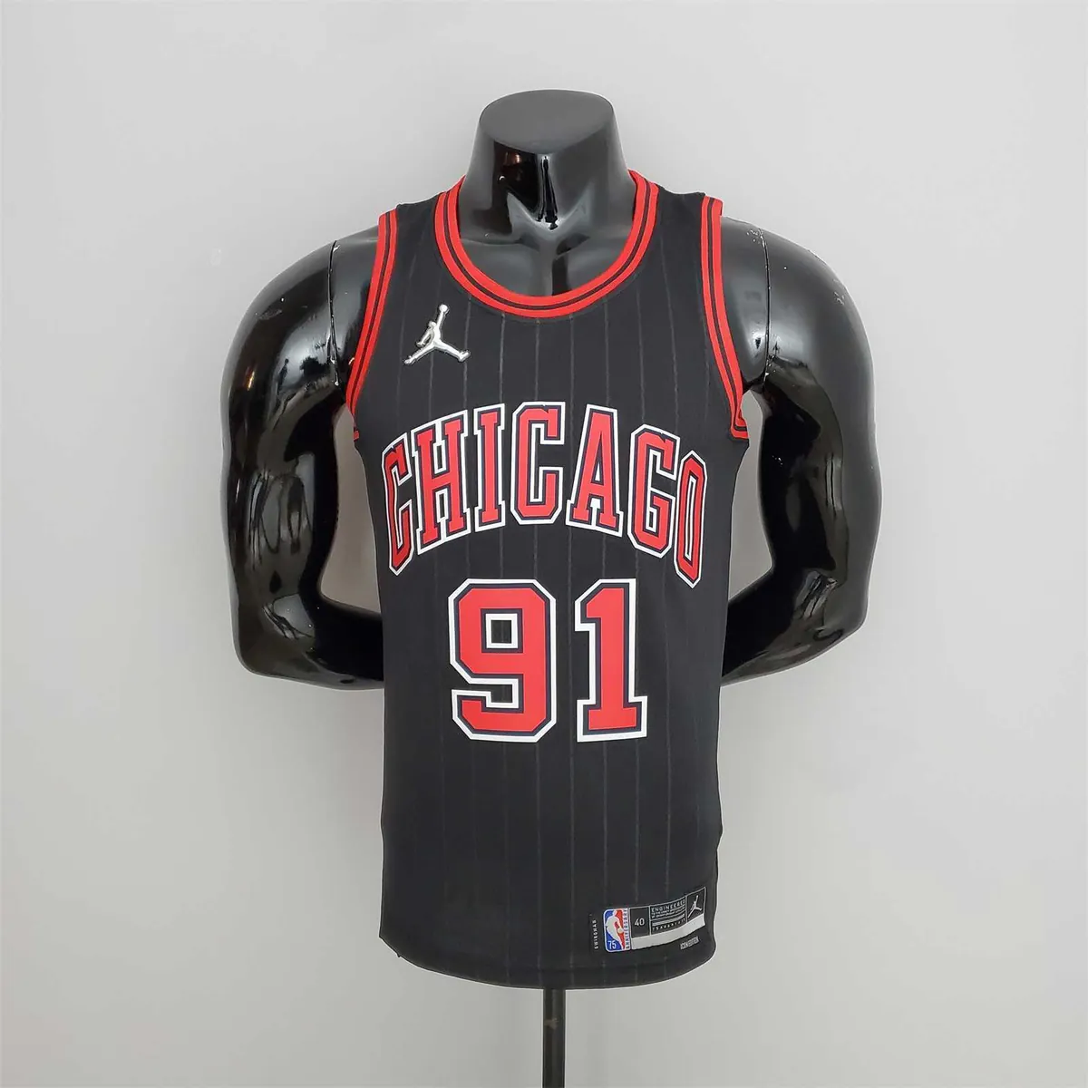 75th Anniversary Rodman#91 Bulls Flyers Black NBA Jersey 9