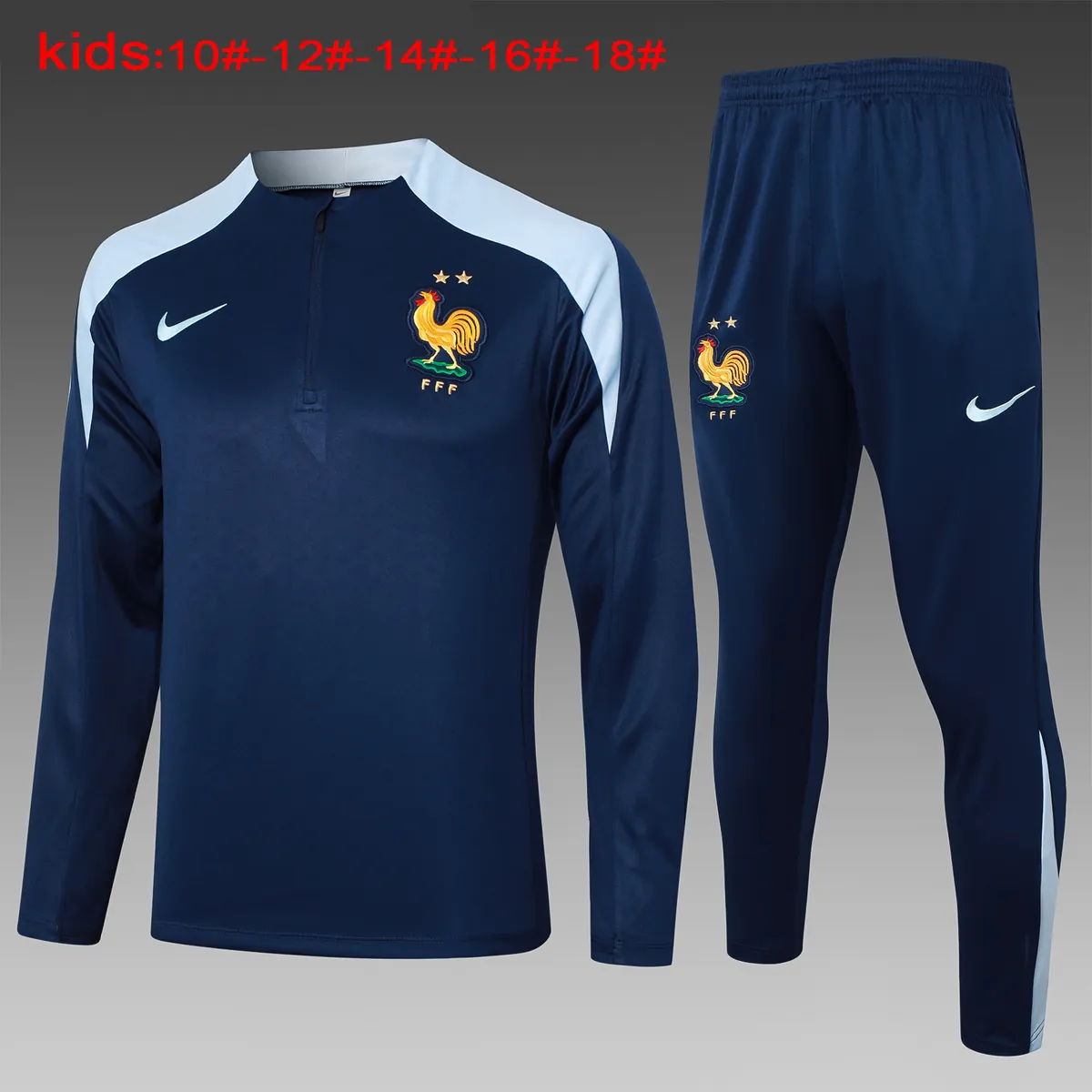 2024 France Kids Long Sleeve Training Suit Football Shirts 1