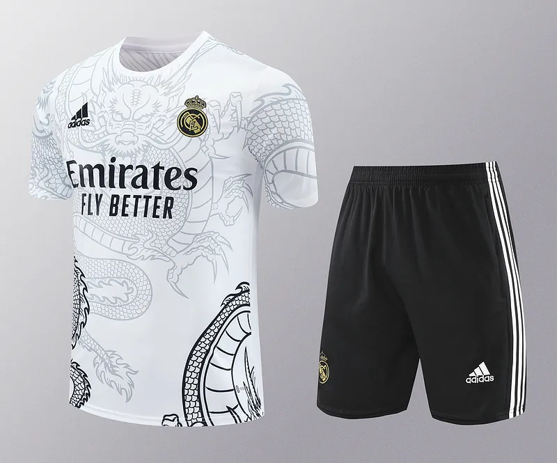 24-25 Real Madrid White Dragon Training Kits(Top+Shorts) Football Replicas Yupoo 2