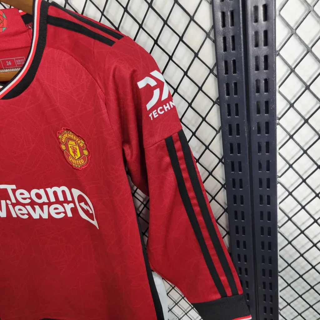 23-24 Kids Manchester United Home Long Sleeve Size 16-28 6