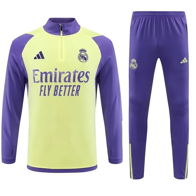 23-24 Real Madrid Adults And Kids Long Sleeve Kits Yellow Training Suits Cheap Jerseys Yupoo 3