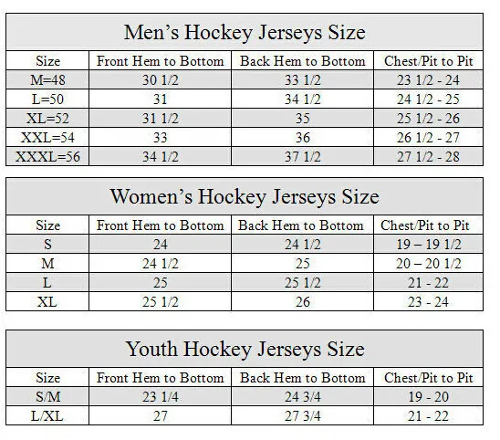 Hockey Jersey SIze Chart 1