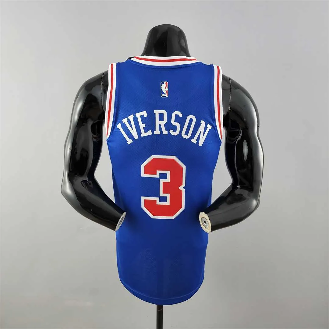 Retro Philadelphia 76ers Iverson #3 crew neck blue NBA Jersey 5