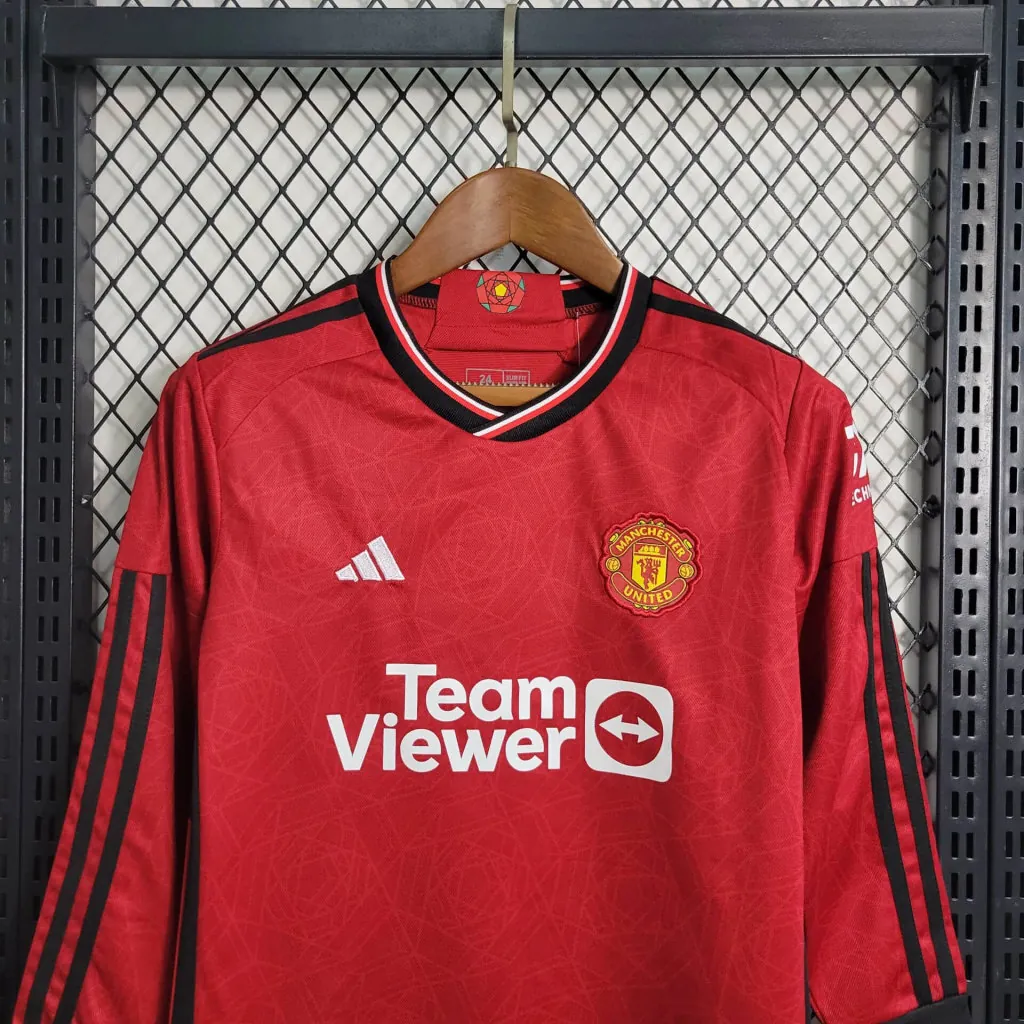 23-24 Kids Manchester United Home Long Sleeve Size 16-28 5