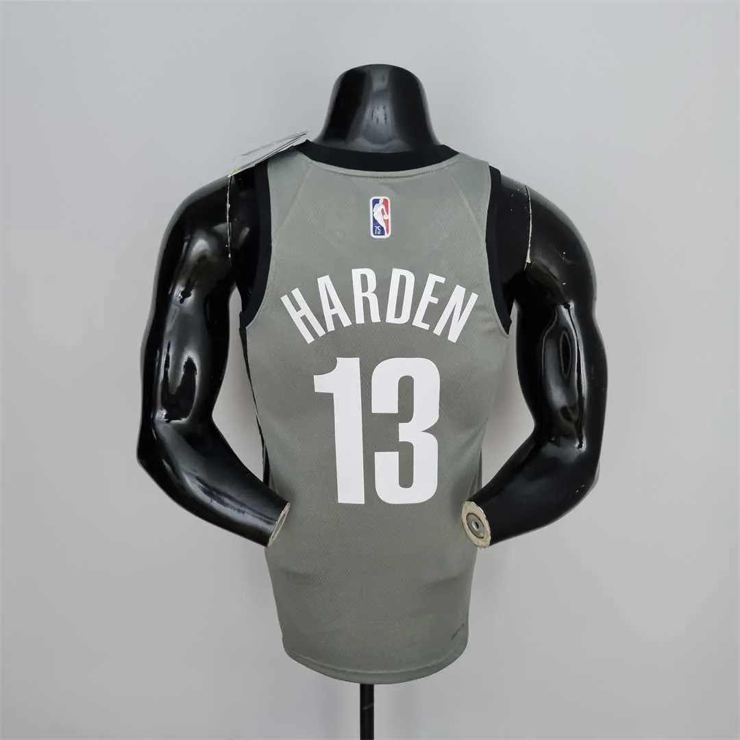 75th Anniversary Harden #13 Brooklyn Nets City Edition Gray NBA Jersey 7