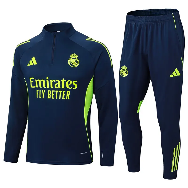 25-26 Real Madrid Navy&Green Training Kits Long Football Tracksuits 3
