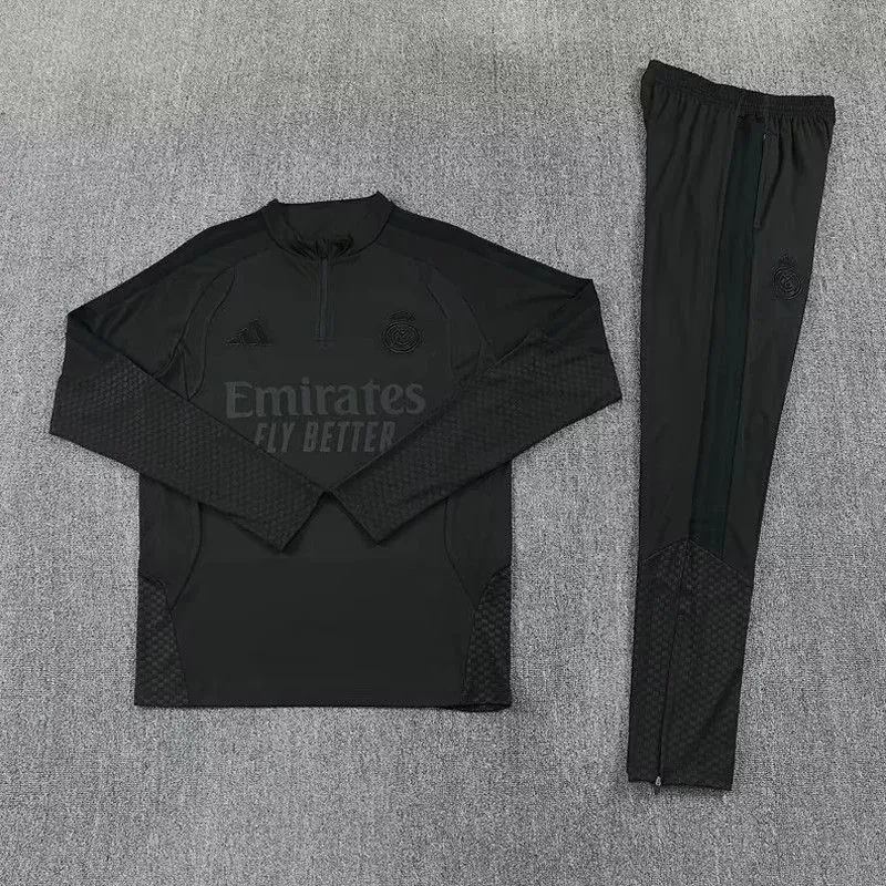 26-27 Real Madrid Mens Black Kit Football Aldult Training Long Sleeve Suit Yupoo 4 3