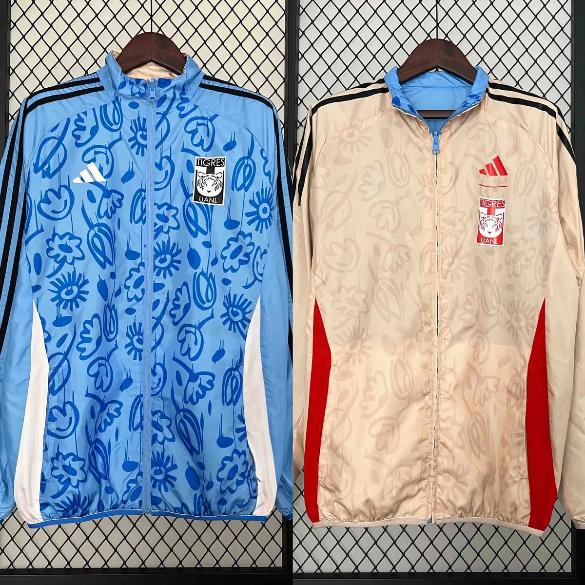 2024 Tigres UANL Beige&Blue Trench Coat Reversible Windbreaker Double-Sides Jacket 10