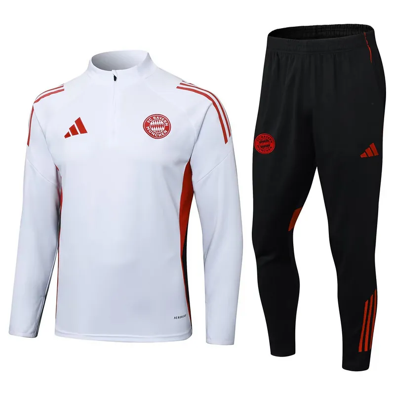 25-26 Bayern Munich White Training Kits Long Football Tracksuits 3