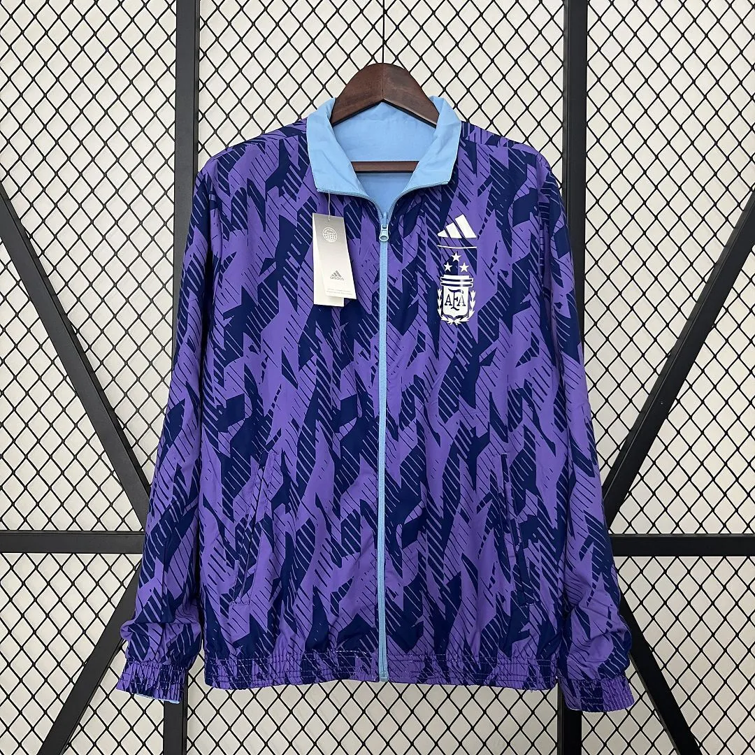 2024 Argentina Blue and Purple Reversible Windbreaker Double-Sides Jacket Football Replicas Yup 14